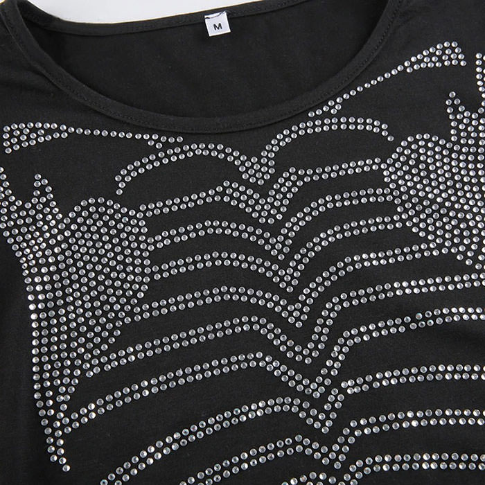 Skelett-Strass-Langarm-Top