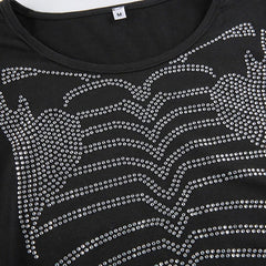 Skelett-Strass-Langarm-Top