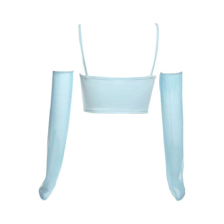 Himmelblaues Set aus Oberteil und Handschuhen