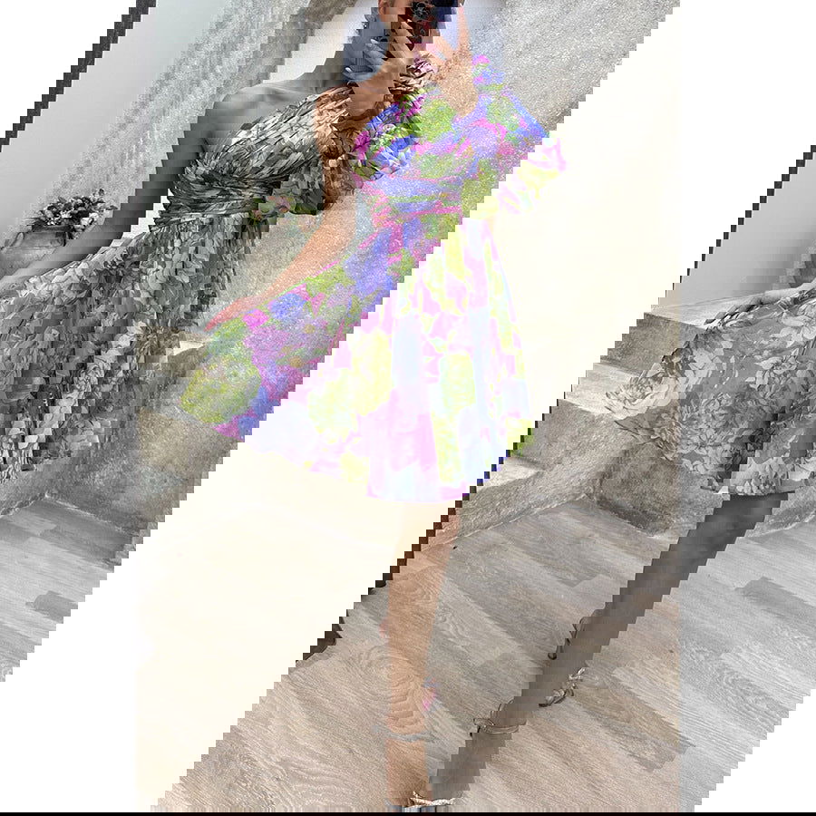 Slant Shoulder Casual Printed Wear Dress Party Zipper Dress