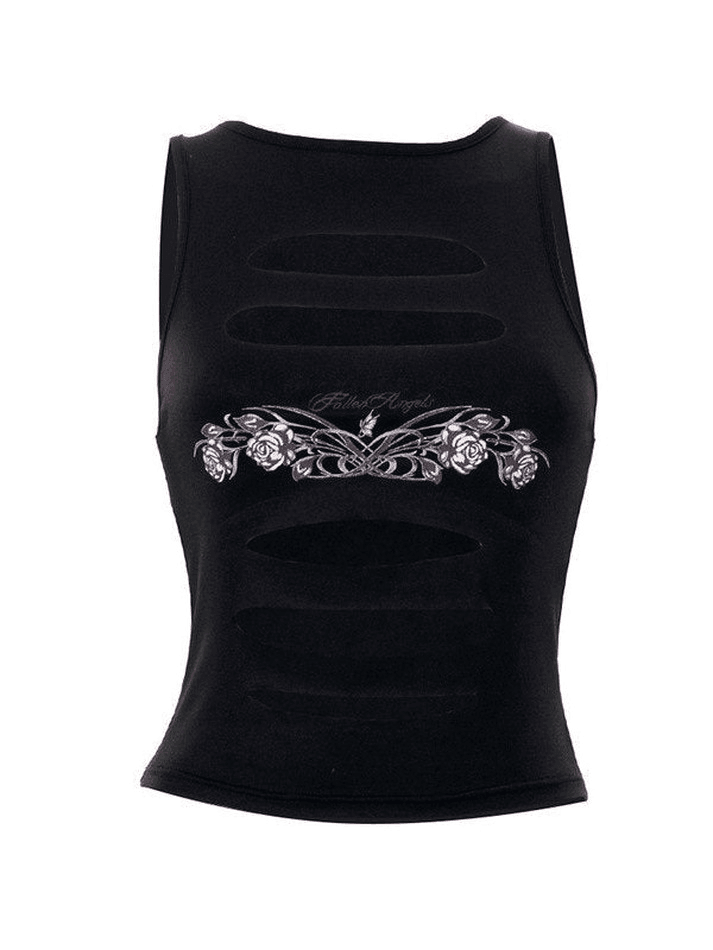 Kurzes Tanktop mit Blumenmuster und Schlitzdetail