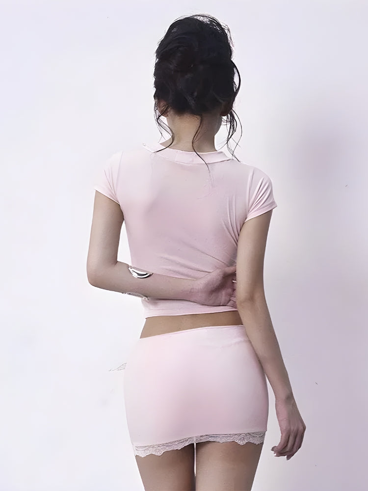Conjunto de dos piezas con lazo suave y coqueto