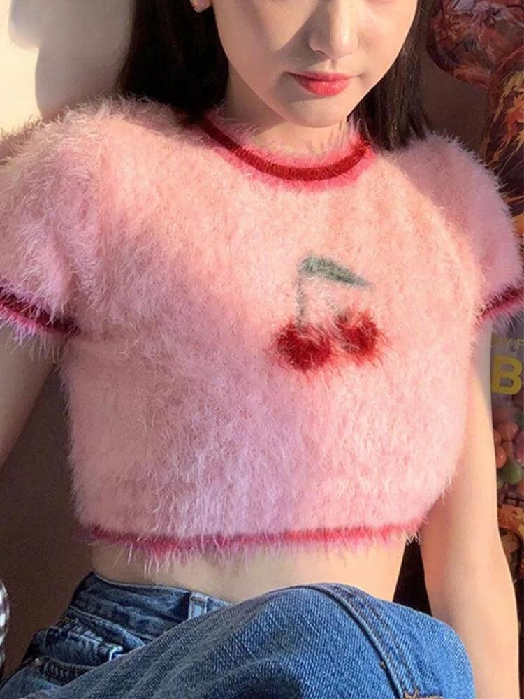 Top corto esponjoso de cerezas Soft Girl