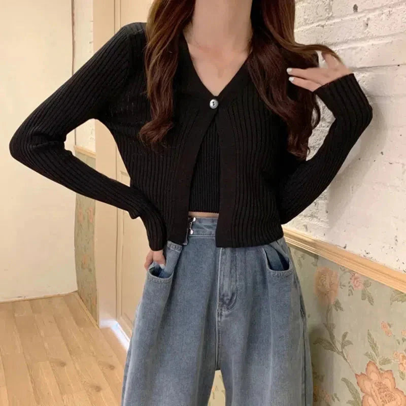 Soft Girl Strickjacke mit einem Knopf