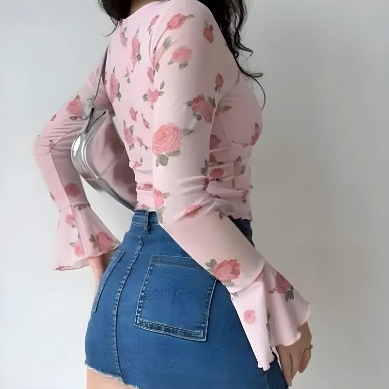 Soft Girl Rose Garden Mesh-Top