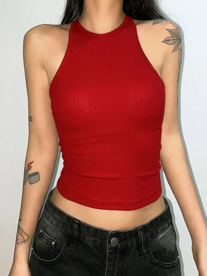 Einfarbiges, rückenfreies, kurzes Tanktop