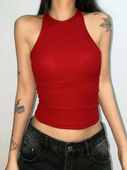 Einfarbiges, rückenfreies, kurzes Tanktop