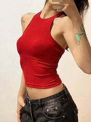 Einfarbiges, rückenfreies, kurzes Tanktop