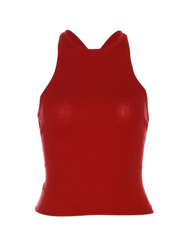 Einfarbiges, rückenfreies, kurzes Tanktop