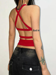 Einfarbiges, rückenfreies, kurzes Tanktop