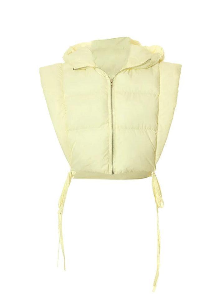 Einfarbige ärmellose Jacke mit Schnürung und Kapuze