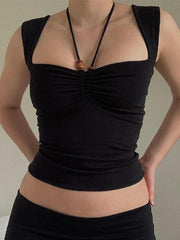 Einfarbiges Neckholder-Tanktop mit Plissee