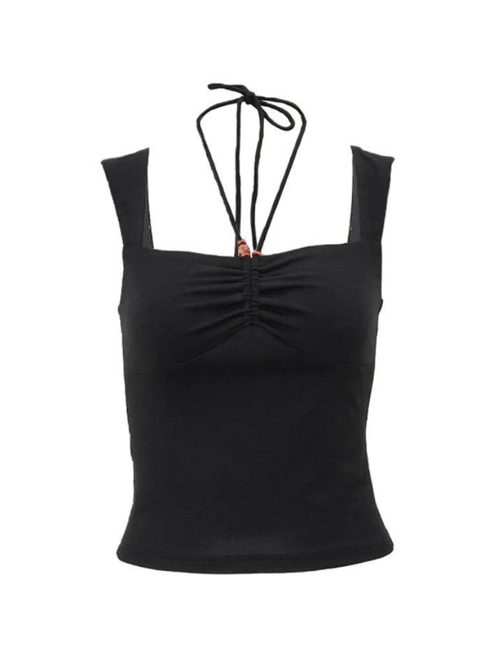 Einfarbiges Neckholder-Tanktop mit Plissee
