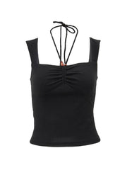 Einfarbiges Neckholder-Tanktop mit Plissee