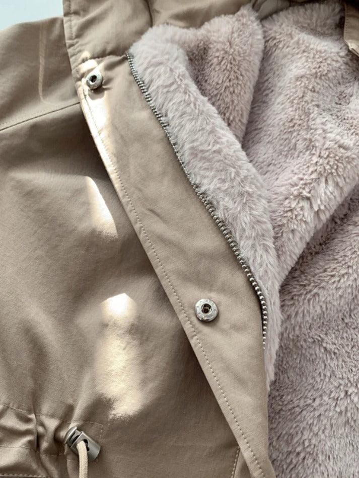 Einfarbige Jacke mit Kapuze, Kordelzug und Klappe