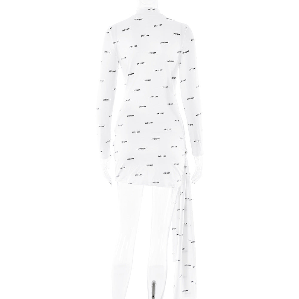 Dress Round Neck Long Sleeve Slim Fit Hip Wrapped Short