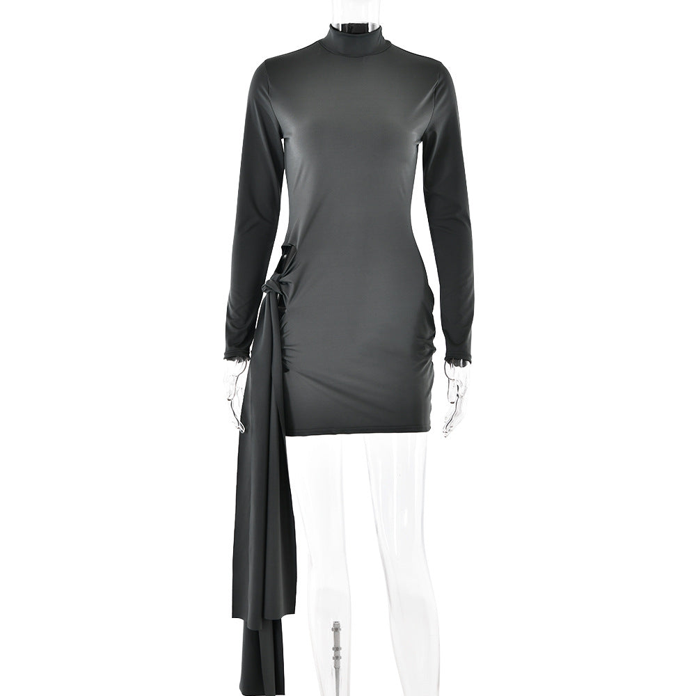 Dress Round Neck Long Sleeve Slim Fit Hip Wrapped Short