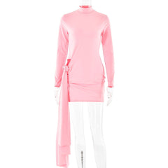 Dress Round Neck Long Sleeve Slim Fit Hip Wrapped Short