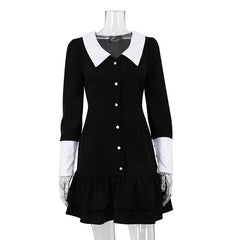 French Black Dress Colorblock Collared Slimming Hip Bag