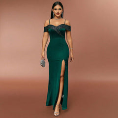 Hanging Sequin Stitching Slimming Strap Bridesmaid Dress Dress