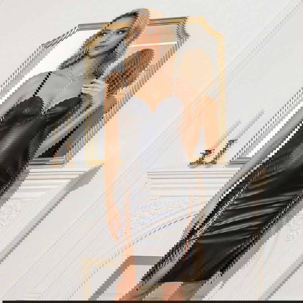 Sweet Spicy Dress Faux Leather Backless Night Club Slip Hip Dress