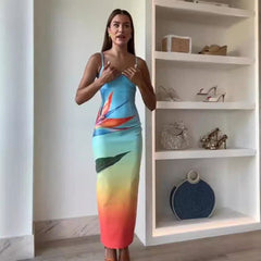 Suspender Sequin Printing Dress Casual Party Split Dress