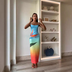 Suspender Sequin Printing Dress Casual Party Split Dress