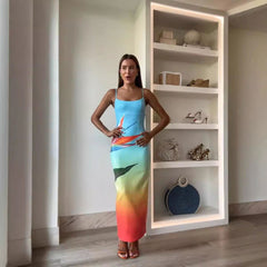 Suspender Sequin Printing Dress Casual Party Split Dress