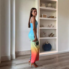 Suspender Sequin Printing Dress Casual Party Split Dress