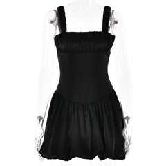 Dress Elegant Square Collar Strap Stitching Backless Dress