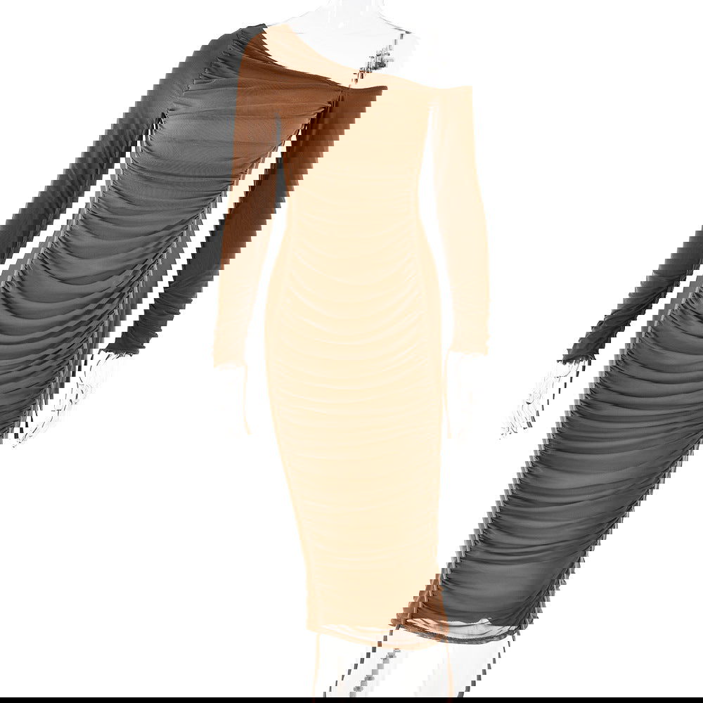 Dress Mesh Stitching One Shoulder Cold Shoulder Slim Fit Maxi Dress