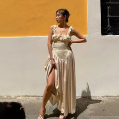 Dress Square Collar Sling Stitched Backless Dress