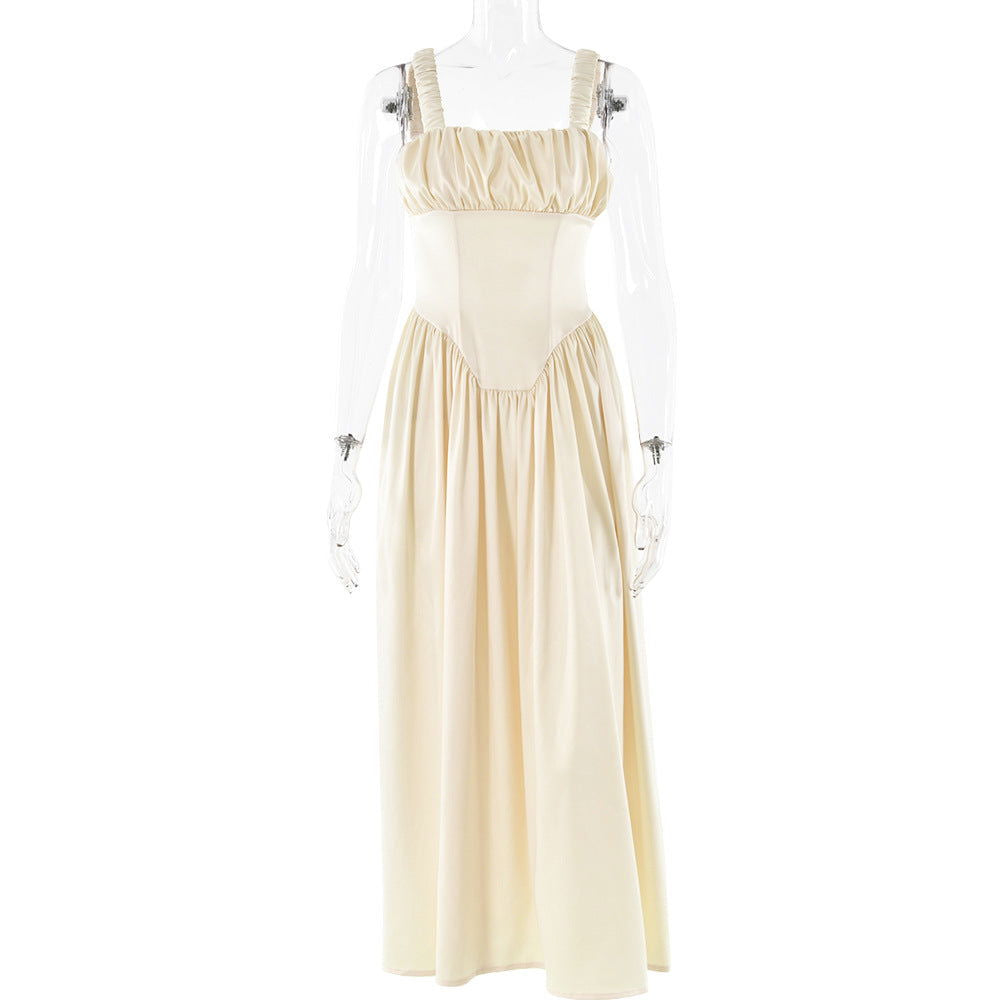 Dress Square Collar Sling Stitched Backless Dress