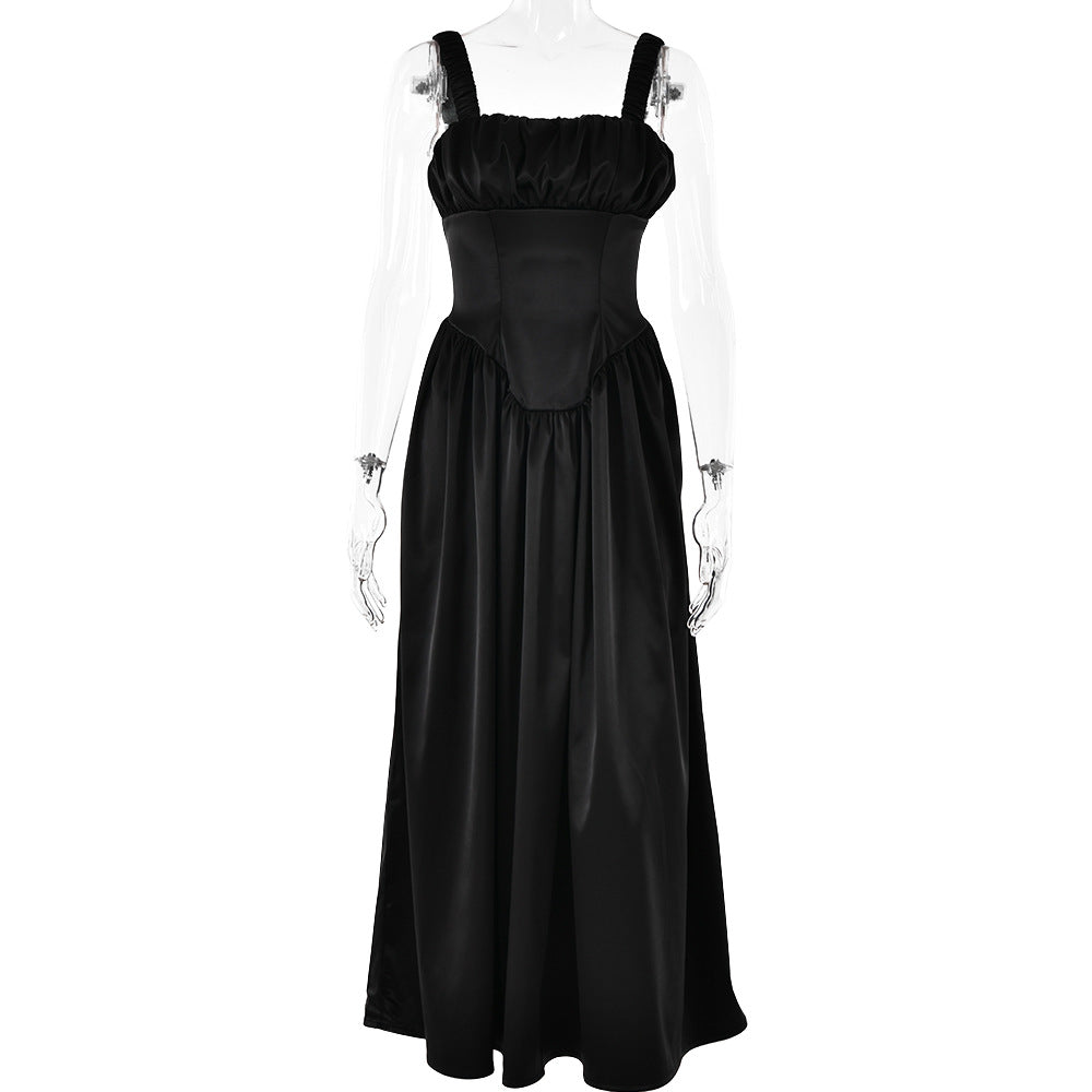 Dress Square Collar Sling Stitched Backless Dress