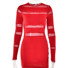 Vestido de manga larga con cuello redondo y parches transparentes para tiro callejero