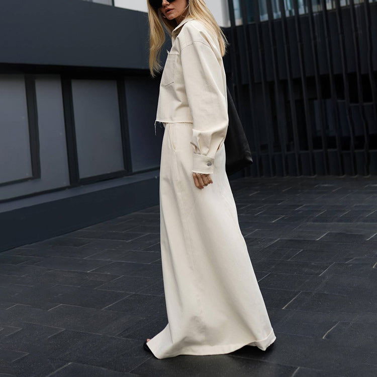 Skirt Set French Long Sleeved Shirt High Waist Split Dress Office Two Piece Suit for