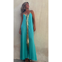 Lace up Halterneck Dress Casual Loose Vacation Large Swing Dress