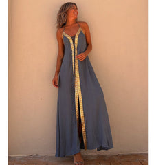 Lace up Halterneck Dress Casual Loose Vacation Large Swing Dress