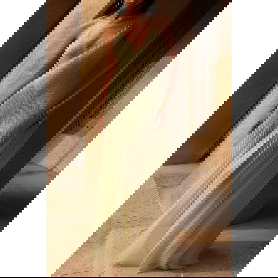 Pleated Sling See through Dress Casual Vacation Loose Dress