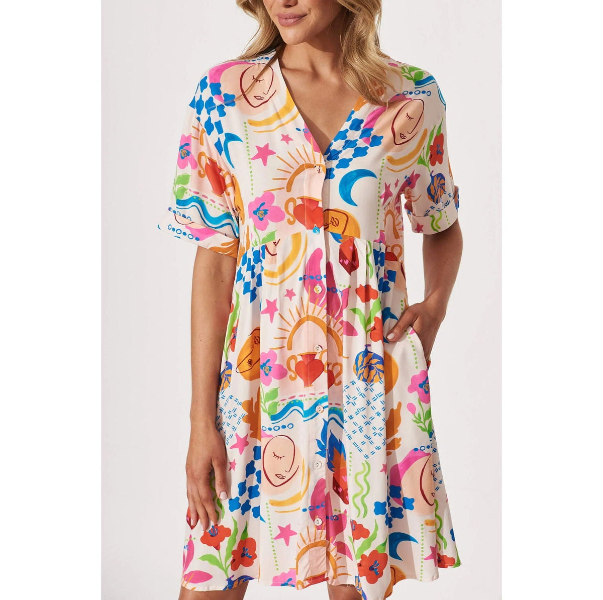 Pocket Casual Single Breasted Dress Loose Vacation