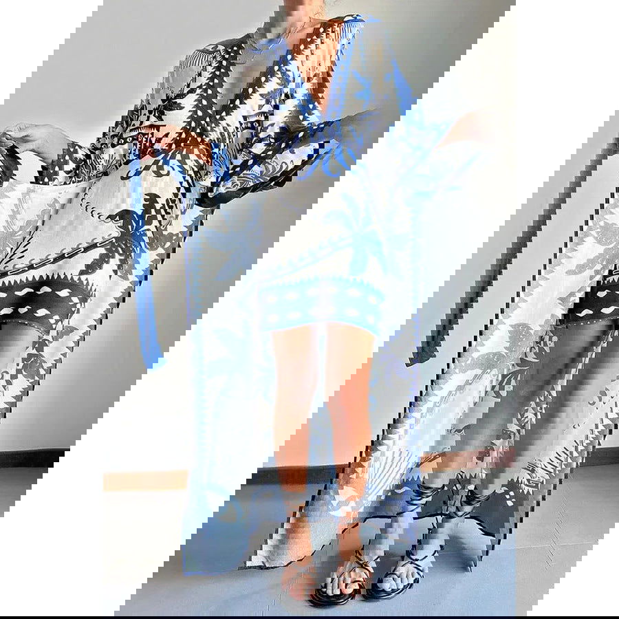 Vestido suelto de posicionamiento, informal, de vacaciones, de media manga.