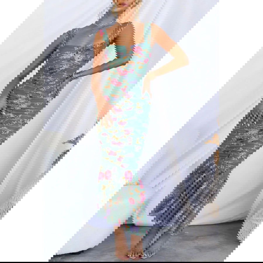 Vestido informal estampado con tirantes y cremallera para vacaciones, vestido ajustado