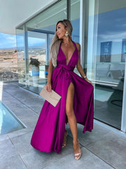 Changeable Lace up Dress Loose Casual Slit Dress