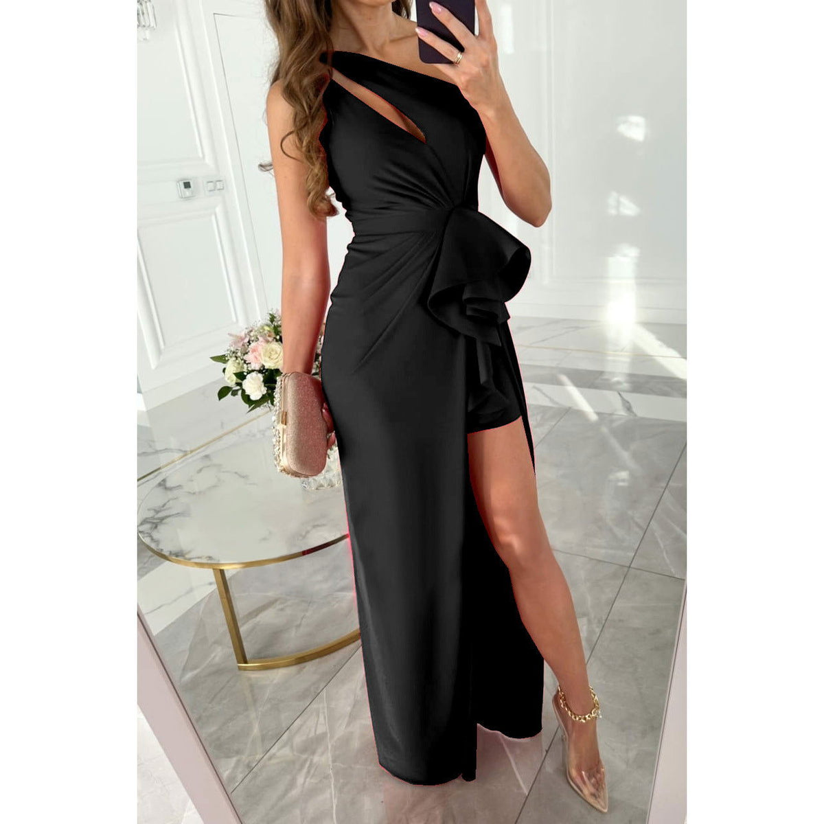 Sloping Shoulder Dress Casual Holiday Party Multi Color Dress