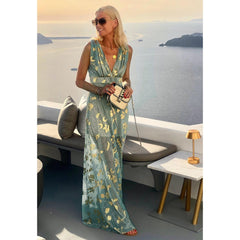 V Neck Bronzing Dress Casual Holiday Party Large Swing Dress