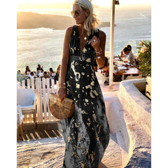 V Neck Bronzing Dress Casual Holiday Party Large Swing Dress