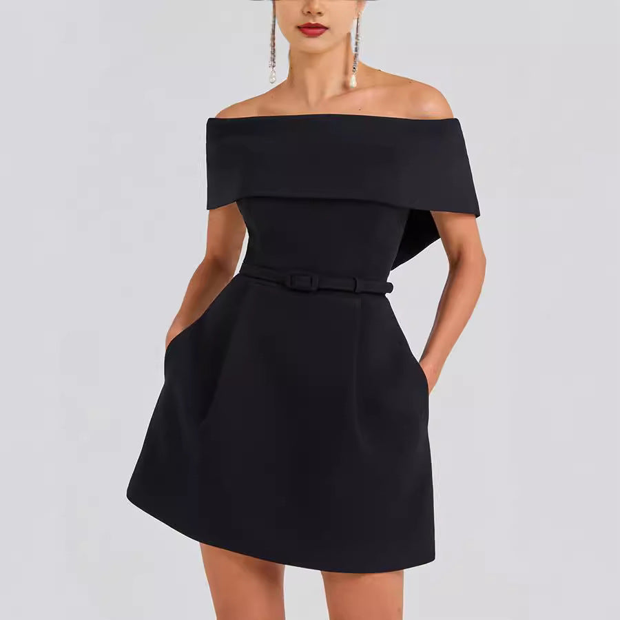 Waist Belt Off Shoulder Dress Casual Party Dress