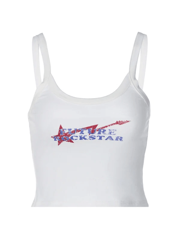 Camiseta sin mangas ajustada con letras y estampado de estrellas