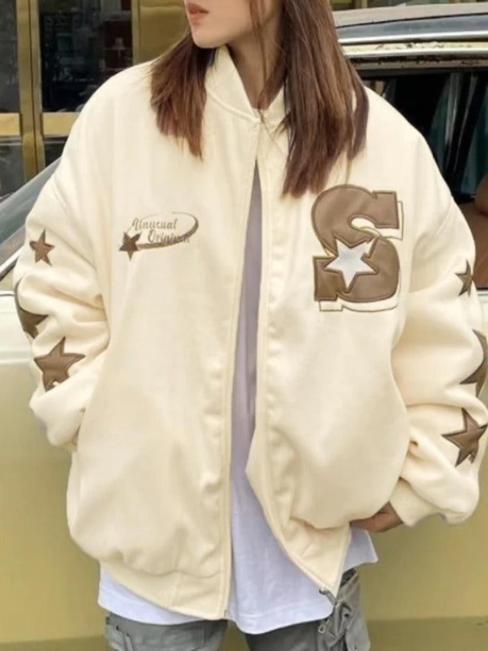 Lose Baseballjacke mit Street-Stickerei-Print