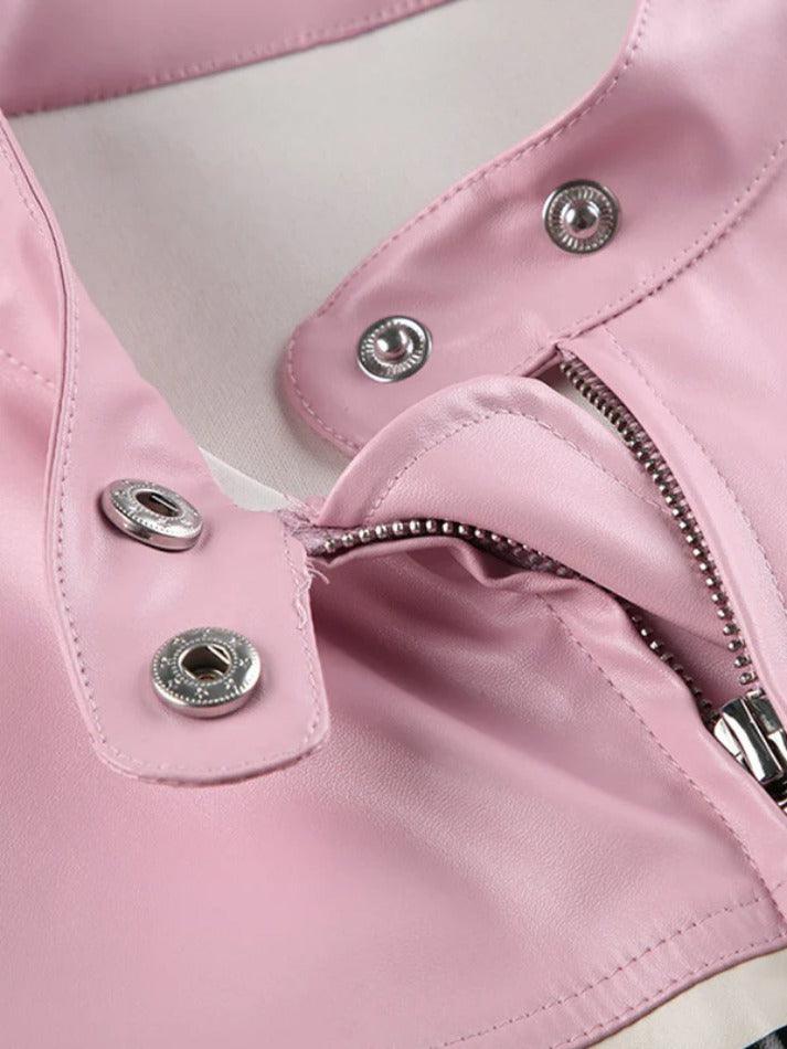 Gestreifte, kontrastfarbene Spleiß-Lederjacke